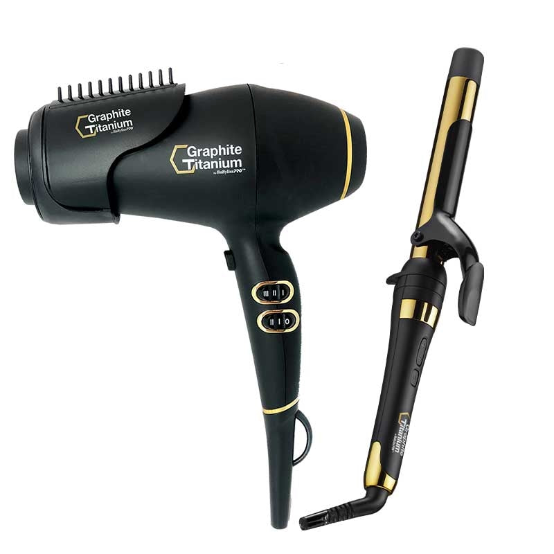 White Smoke BaBylissPRO  Graphite Titanium Hairdryer Curling Iron Duo