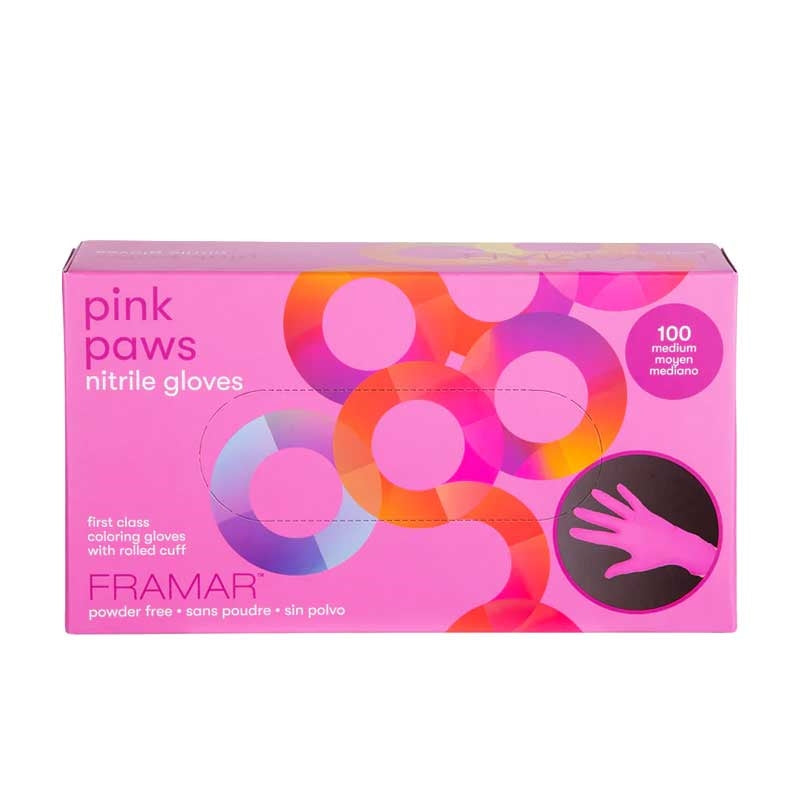Hot Pink Framar  Pink Paws Disposable Nitrile Gloves  Large  100pk