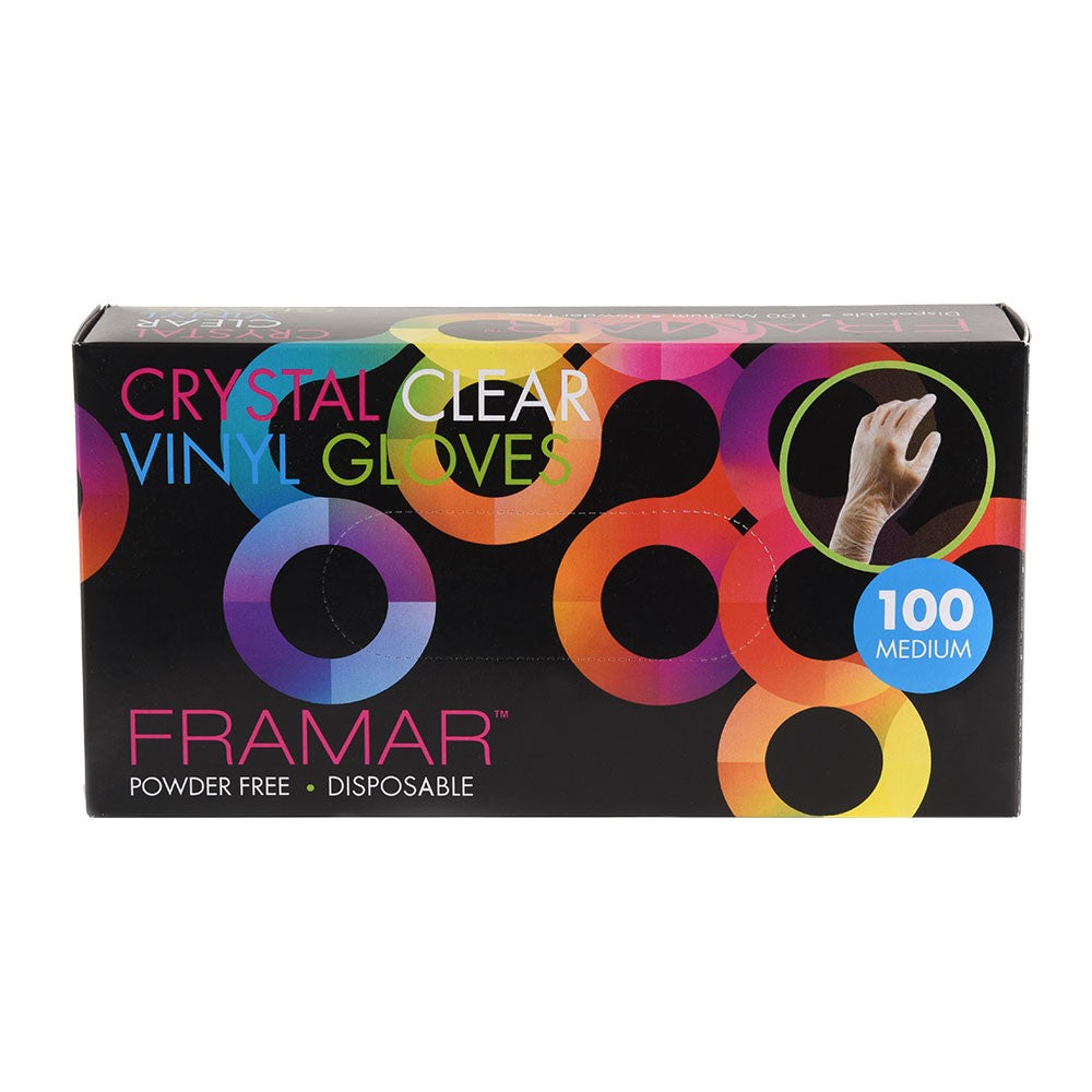 Black Framar Crystal Clear Vinyl Gloves 100pk