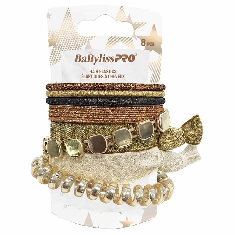 White Smoke BaBylissPRO Hair Mixed Elastics Gold 8 pcs BESELAGOC