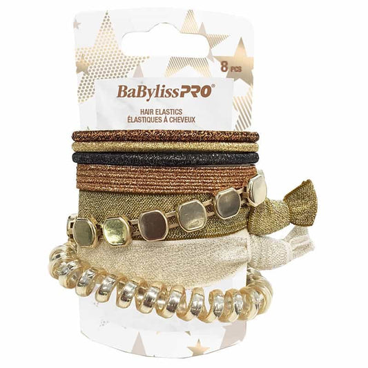 White Smoke BaBylissPRO Hair Mixed Elastics Gold 8 pcs BESELAGOC