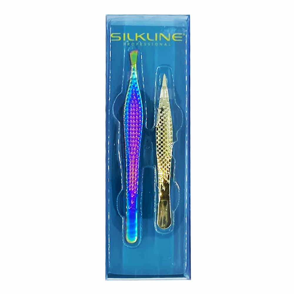 Steel Blue Silkline Stainless Steel Tweezers Set 2PK TWEEZ1WOC 02809