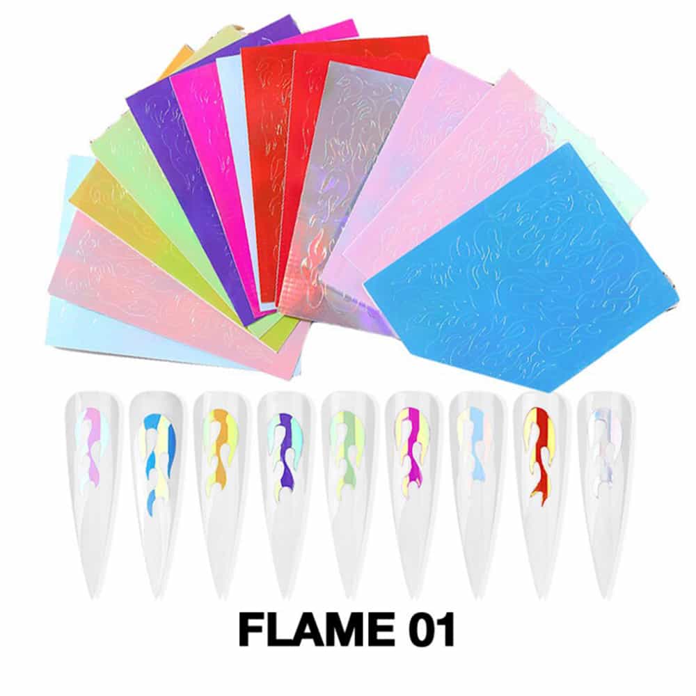 White Smoke Cre8tion Nail Art Sticker 16 pcs Flame 01 1101-1083