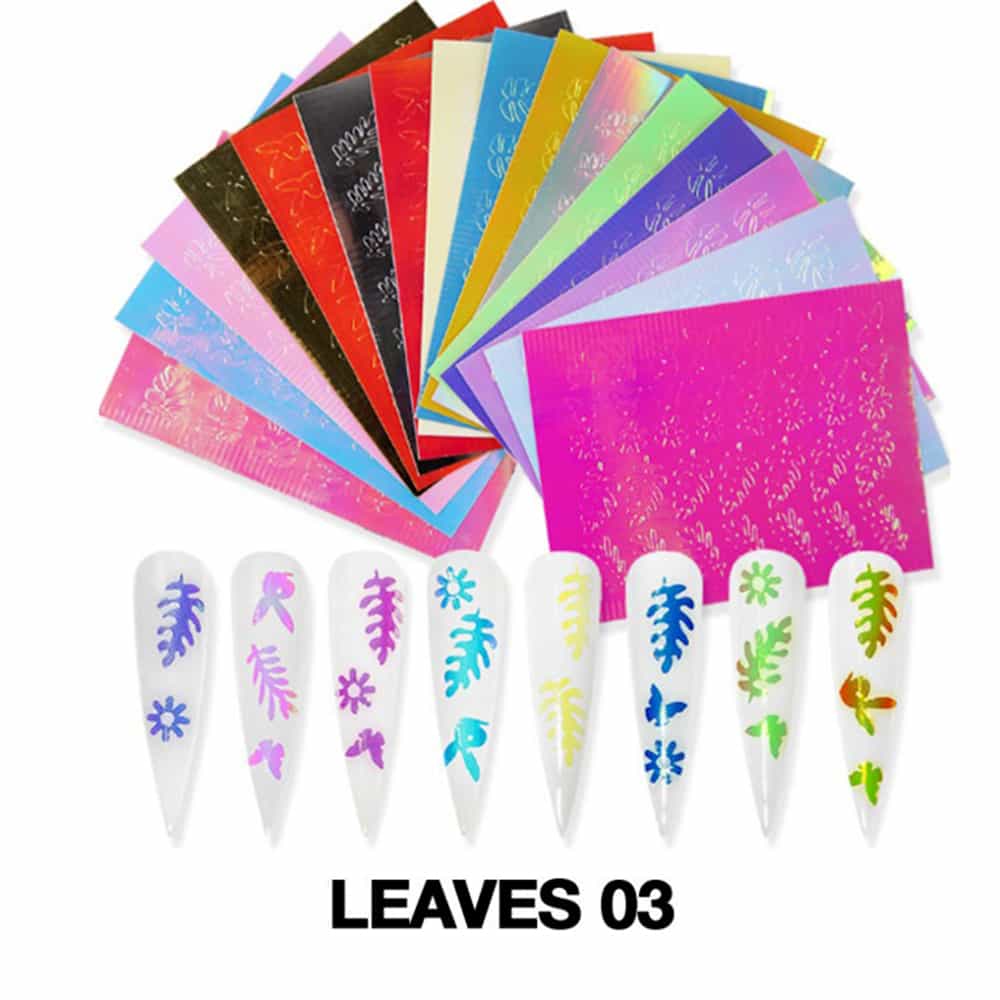 White Smoke Cre8tion Nail Art Sticker 16 pcs Leaves 03