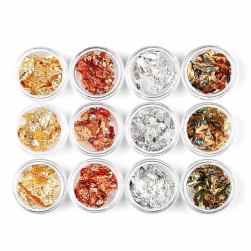 White Smoke JIAKOU Flake Foil Nail Art Paper 12pcs Rose, Gold, Silver