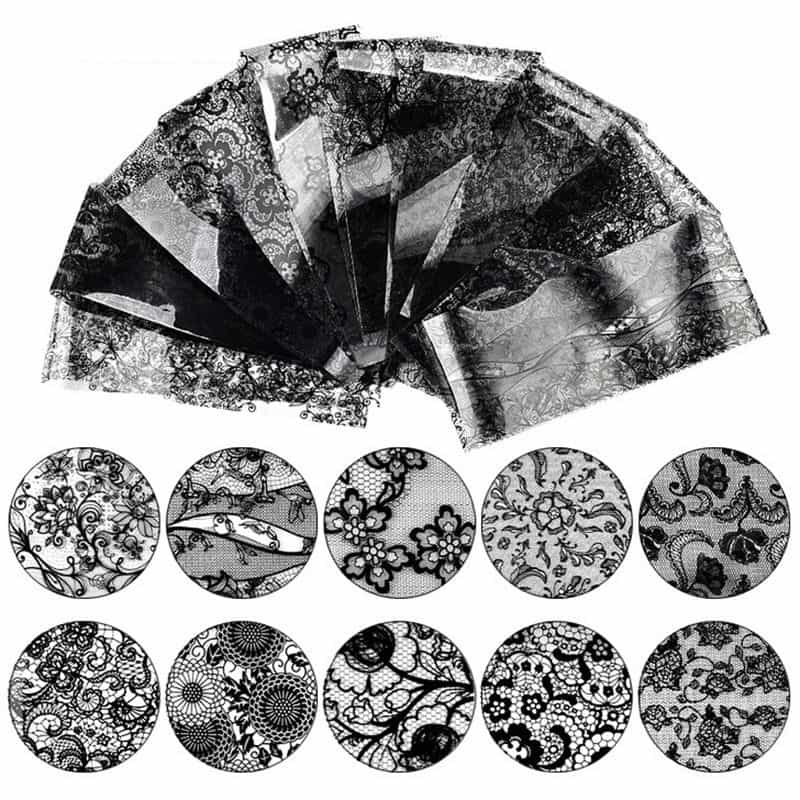 White Smoke Nail Art Transfer Foils Lace Flower Design Black 2771-BK