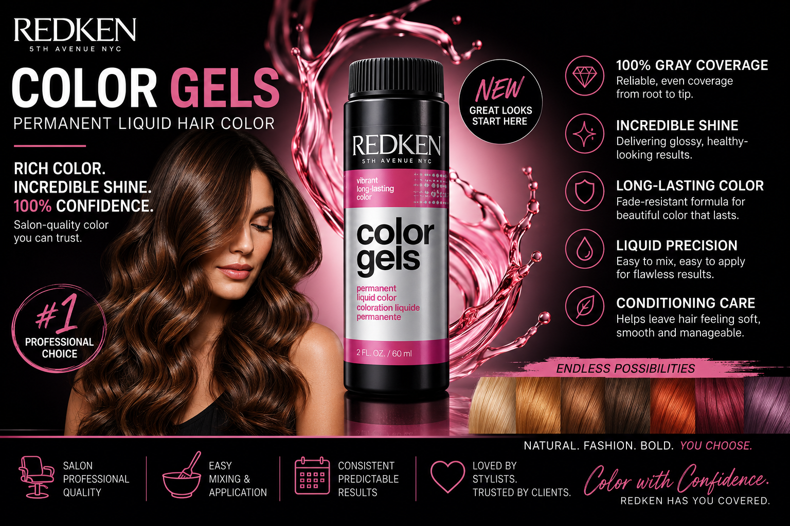 Black Redken Color Gels Permanent Liquid Hair Color | Professional Gray Coverage & Shine