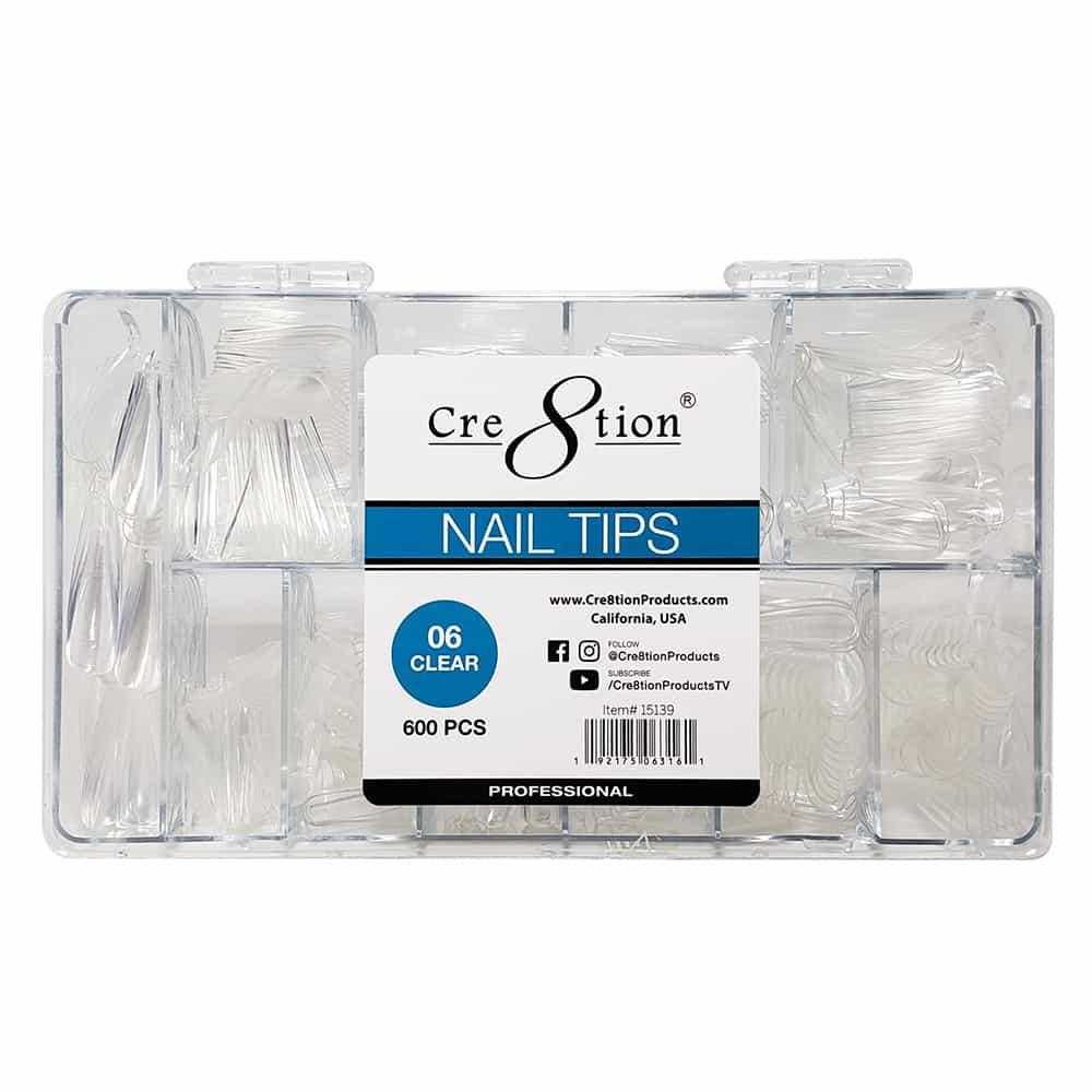 Gray Cre8tion Nail Tips 600pcs 06 Clear Coffin 15139