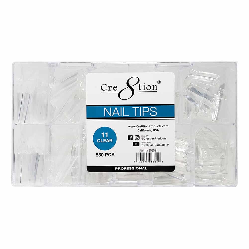 Light Gray Cre8tion Nail Tips 550 pcs 11 Clear Long Straight 15152