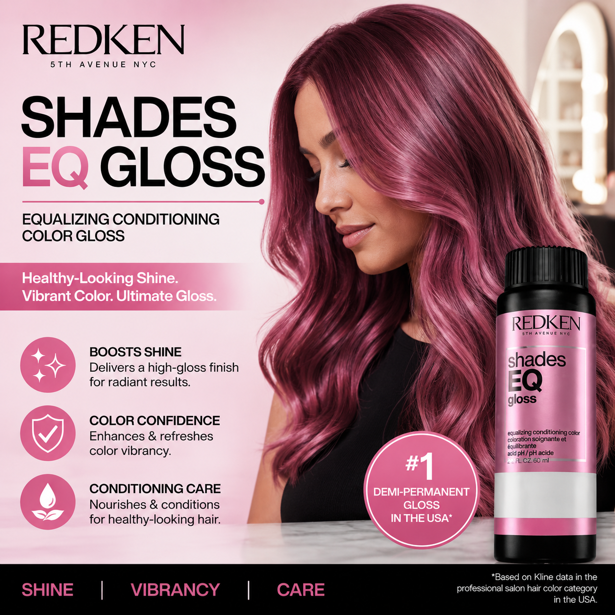 Black Redken SHADES Eq HAIR GLOSS Demi-permanent conditioning color
